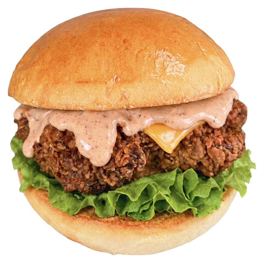CTC Fried Chicken Burger with melted cheddar and lettuce